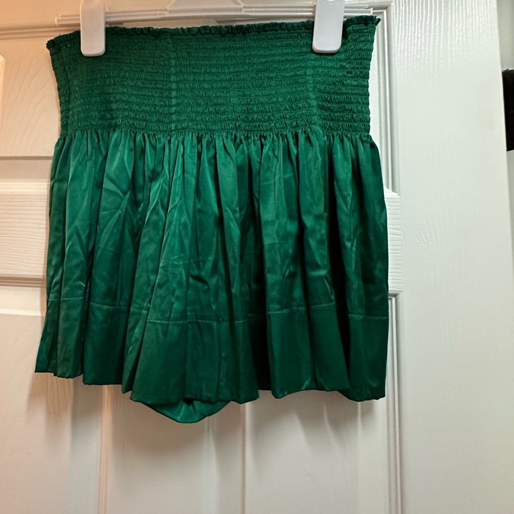 NATURAL LIFE Green Bubble Mini Skirt Smocked Casual